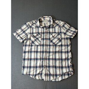 Lucky Brand Shirt Mens Small Blue Red Pearl Snap Long Sleeve Saturday Stretch